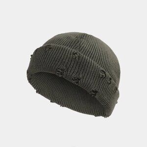 NWT Caps Apparel Brand: Ripped Fisherman Beanie - DARK GREEN